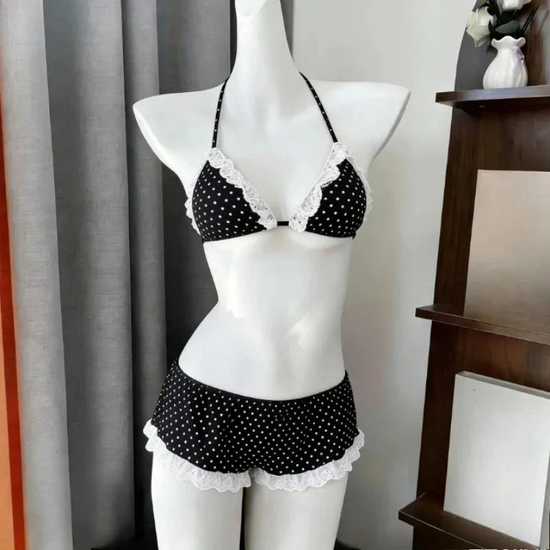 LuckeLadybug LLC High Waist Bikini with Polka Dots, a stylish two piece swimsuit for summer fun
