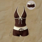 LuckeLadybug High Waist Bikini in Brown, Stylish Two Piece Swimsuit for Comfortable Pool Days