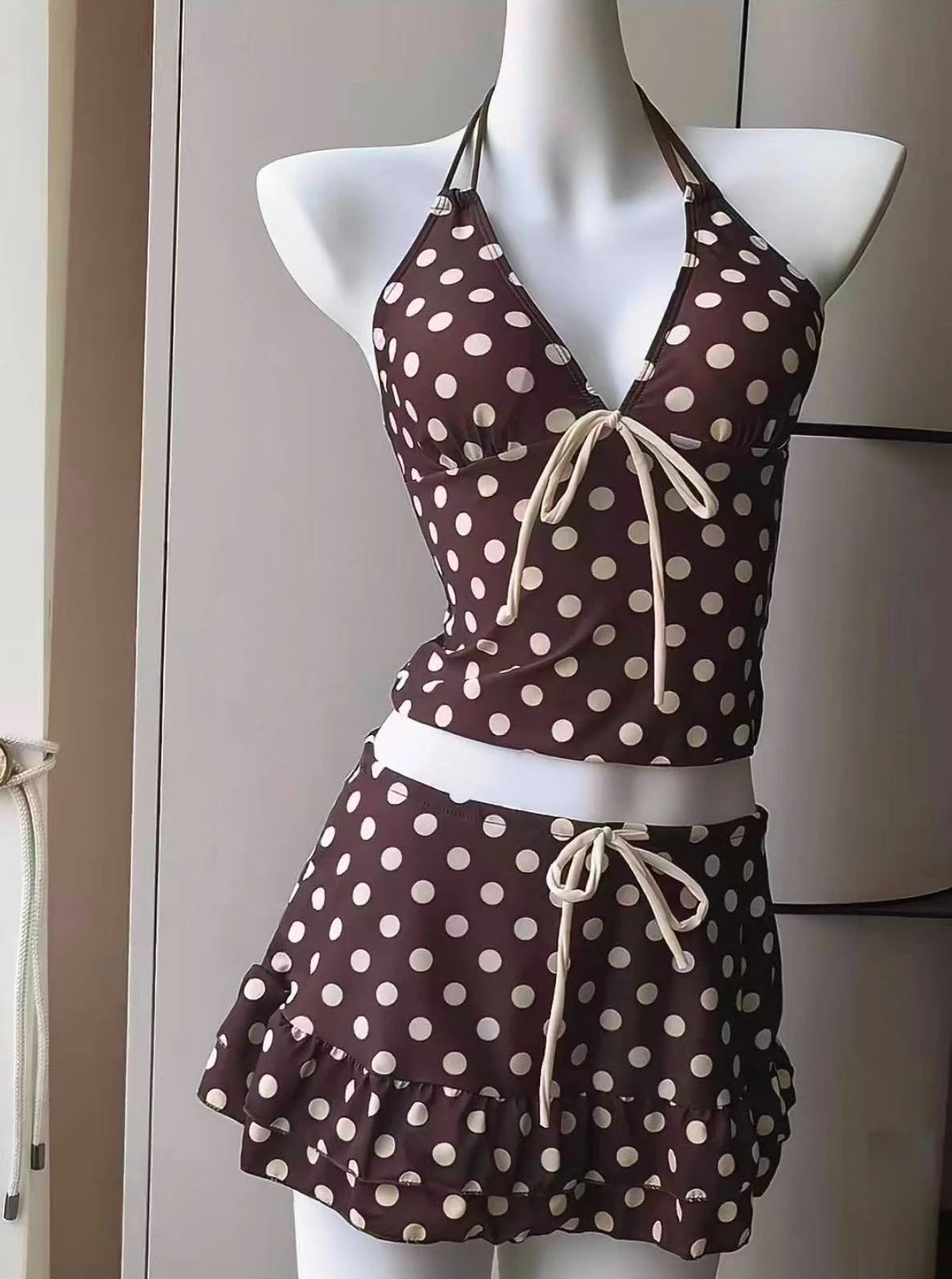 LuckeLadybug High Waist Bikini with Polka Dots, Stylish Two Piece Swimsuit for Summer Fun
