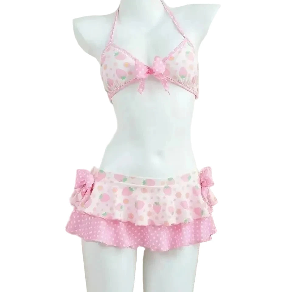 LuckeLadybug High Waist Bikini in Pink with Ruffles, a stylish two piece swimsuit for summer fun