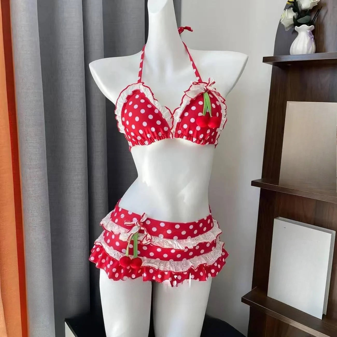 LuckeLadybug LLC High Waist Bikini in Red with Polka Dots for Women, a stylish two piece swimsuit