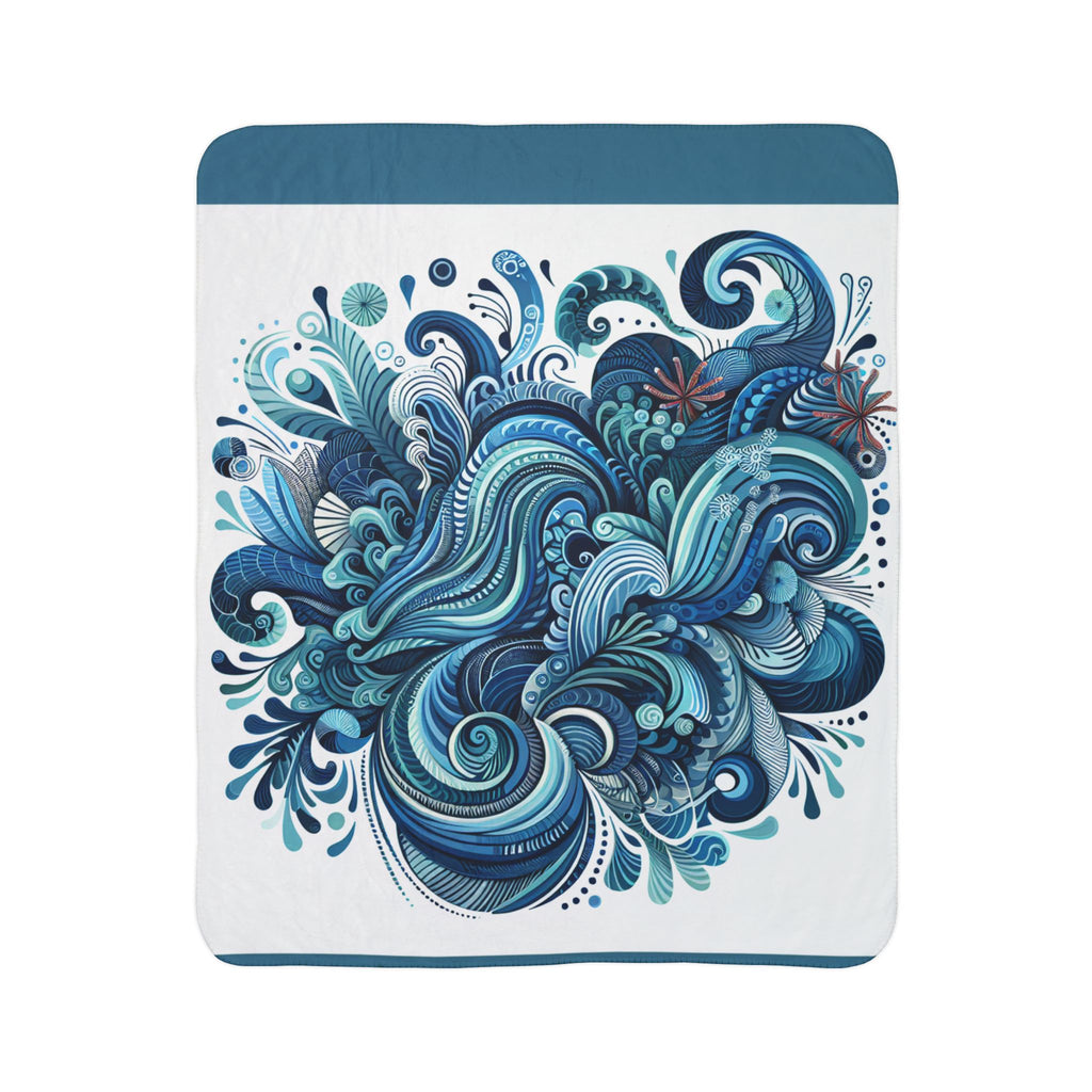 LuckeLadybug Sherpa Blanket with blue abstract design ultra comfort throw blanket