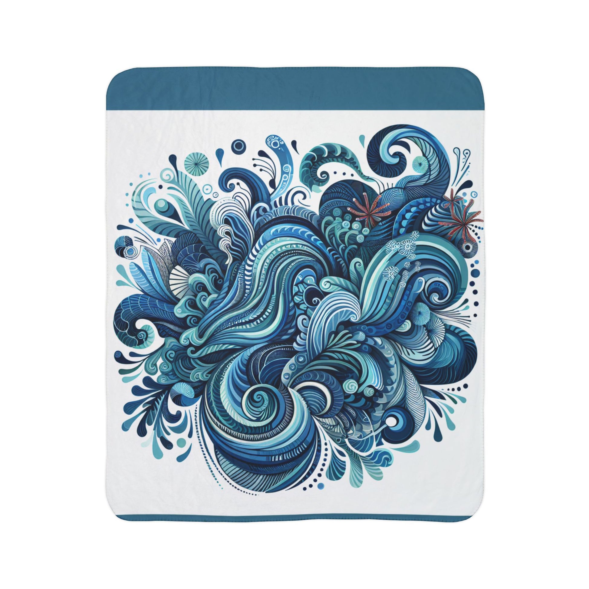 LuckeLadybug Sherpa Blanket with blue abstract design ultra comfort throw blanket