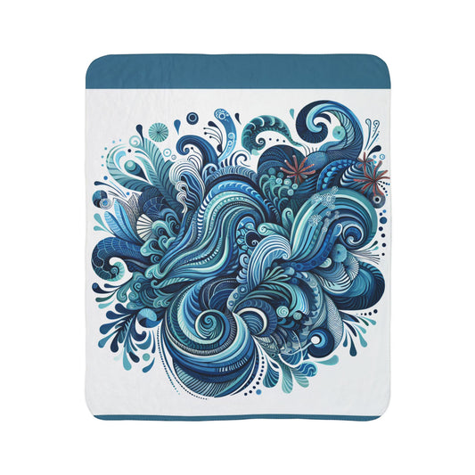 LuckeLadybug Sherpa Blanket with blue abstract design ultra comfort throw blanket