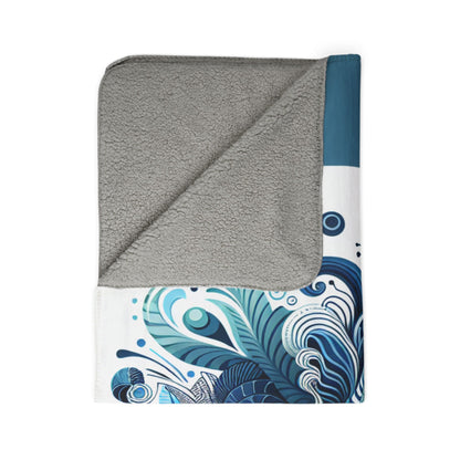 LuckeLadybug sherpa blanket with gray plush side and blue floral patterned ultra comfort throw blanket