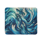 LuckeLadybug sherpa blanket with blue and teal abstract swirl design ultra-cozy throw blanket