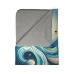 ultra soft abstract sherpa blanket with blue and cream swirling wave design