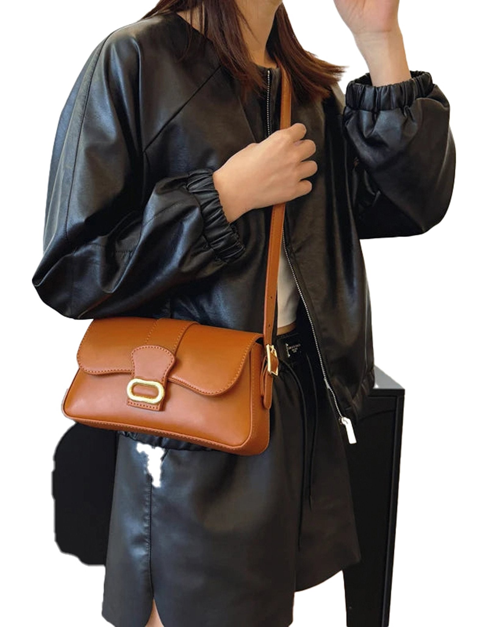 LuckeLadybug underarm designer handbag for women in brown, paired with a stylish outfit