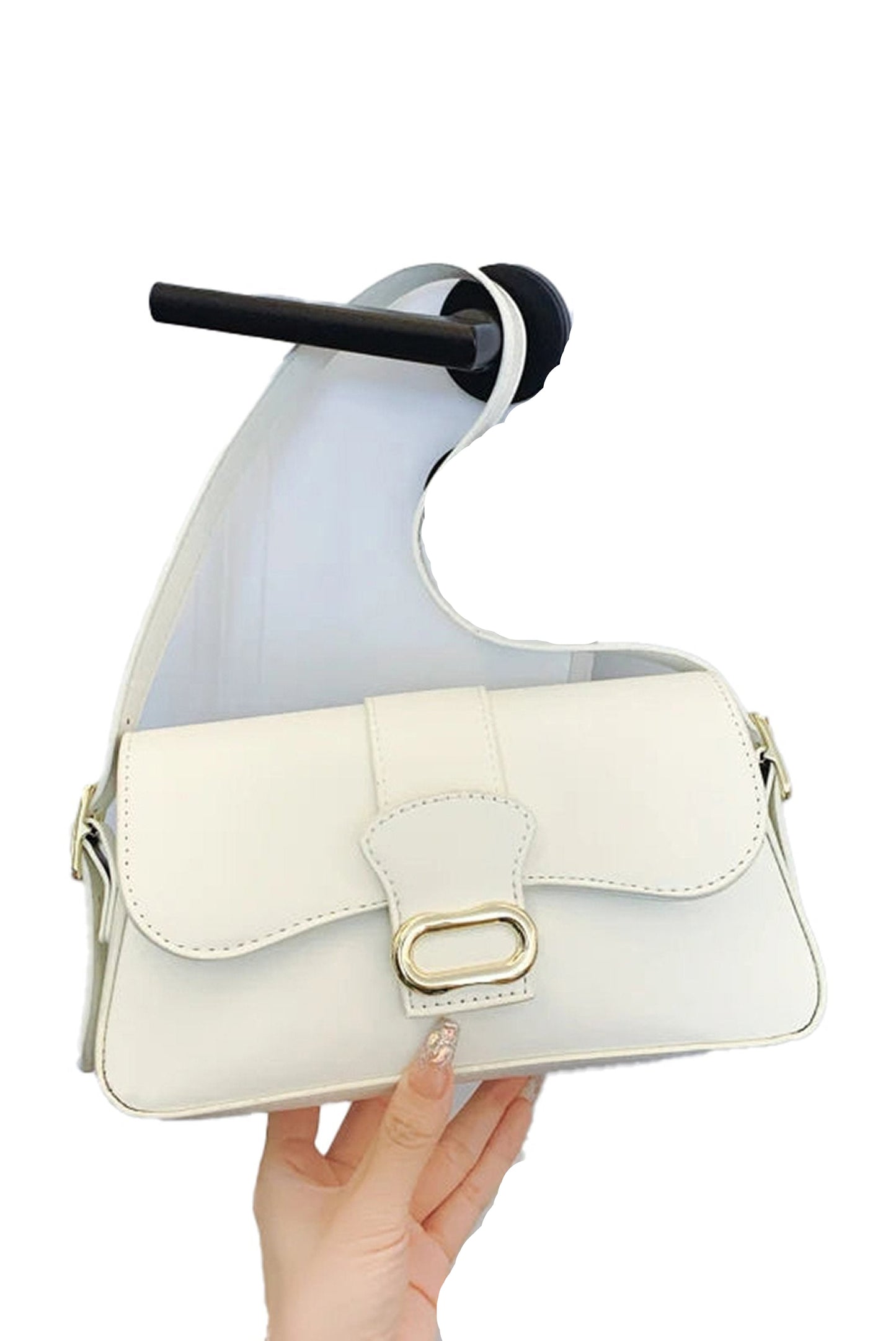 LuckeLadybug LLC underarm designer handbag for women in white with a unique handle design