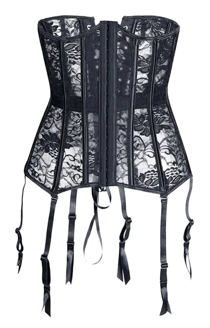 Elegant black lace underbust corset for women with adjustable garters and a stylish design