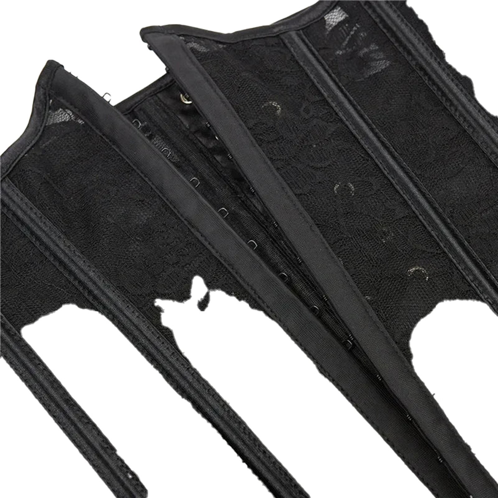 Elegant black underbust corset for women with lace detailing and front fastening for a stylish silhouette