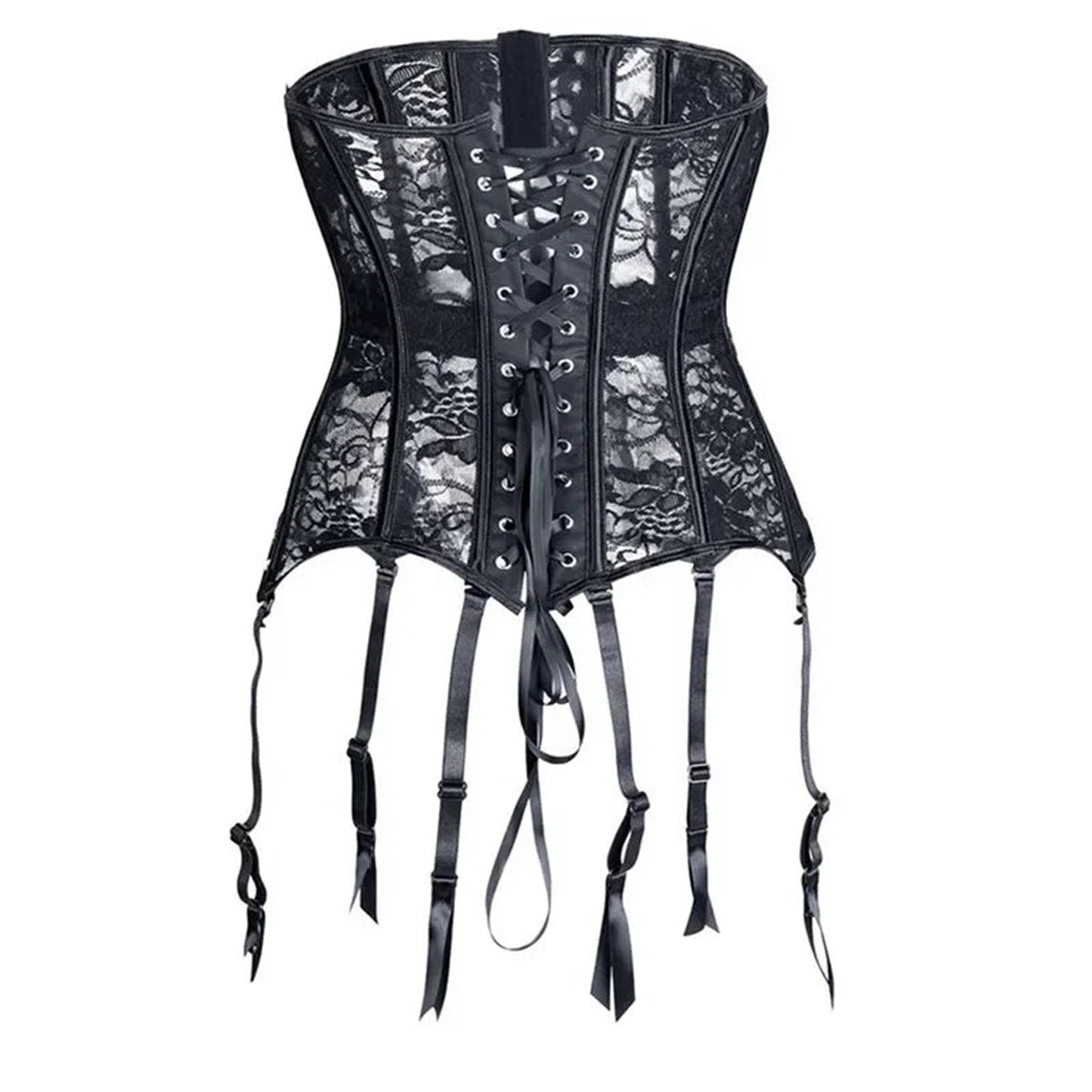 LuckeLadybug LLC Black Lace Underbust Corset for Women with Adjustable Garters and Lacing Detail