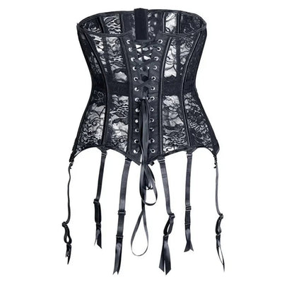 LuckeLadybug LLC Black Lace Underbust Corset for Women with Adjustable Garters and Lacing Detail