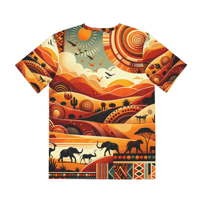 Unique African pattern shirt for men featuring vibrant warm tones and wildlife designs