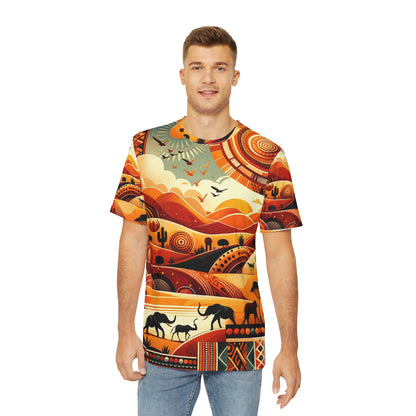 LuckeLadybug unique African pattern shirt for men featuring colorful desert and wildlife design