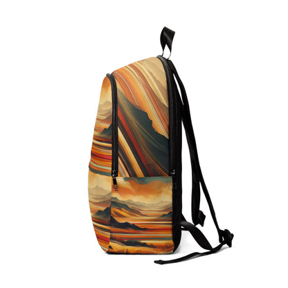 LuckeLadybug unique African print bookbag with vibrant orange and brown mountain landscape design