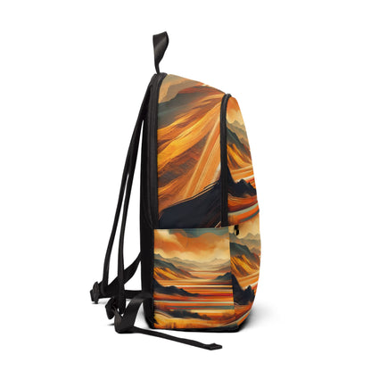 Unique African print bookbag by LuckeLadybug featuring vibrant orange and black abstract mountain design