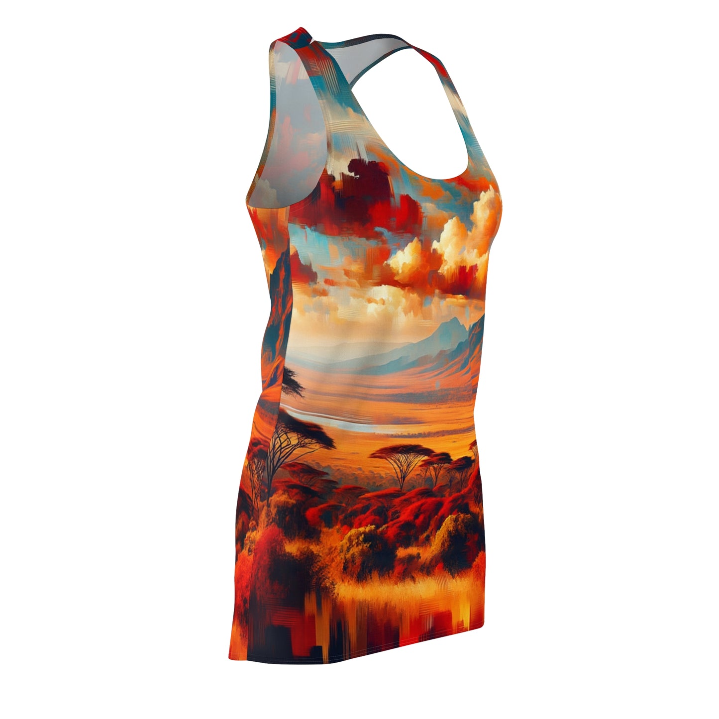 racerback dress featuring a unique African style dress for women with vibrant landscape design