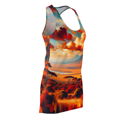 racerback dress featuring a unique African style dress for women with vibrant landscape design