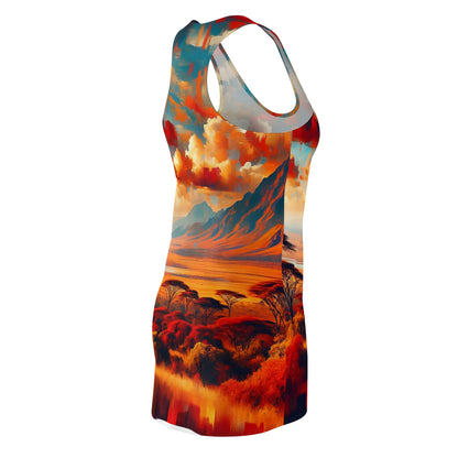 racerback dress featuring vibrant landscape print in a unique African style dress for women