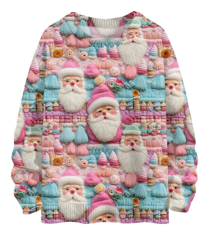 Unique Christmas pullover for women featuring colorful Santa and candy designs for festive style