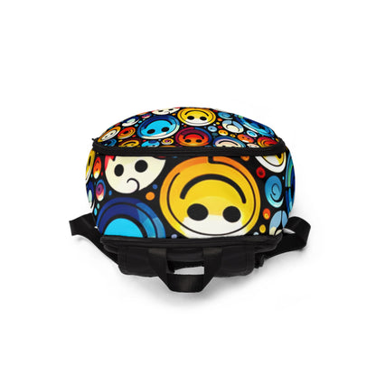 LuckeLadybug unique fashion backpack for teens with colorful smiley face pattern and black straps