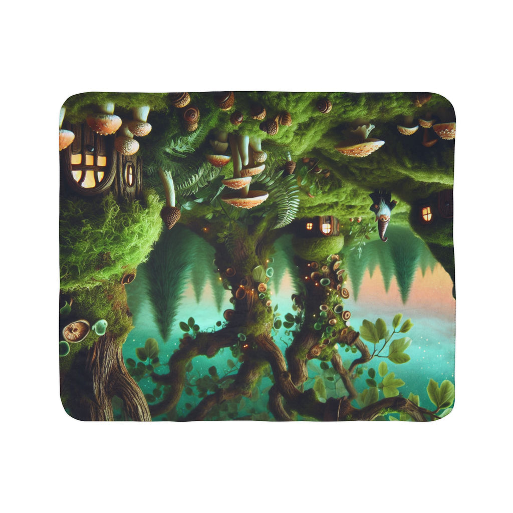 LuckeLadybug Sherpa Blanket featuring whimsical forest scene perfect as a unique gnome decor gift