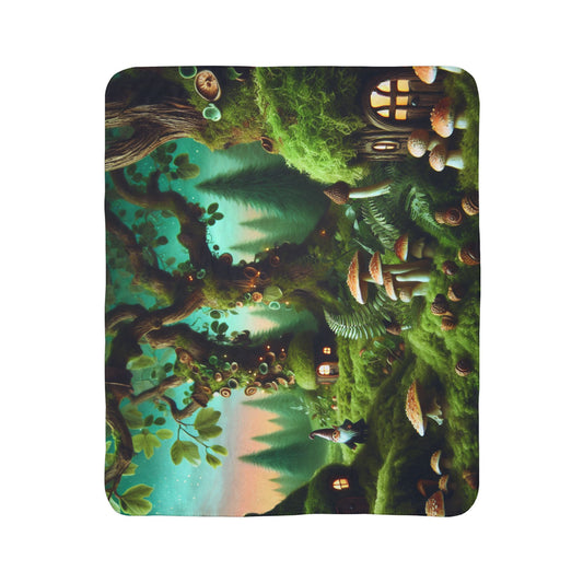 LuckeLadybug Sherpa blanket with whimsical forest and gnome design, perfect unique gnome decor gift
