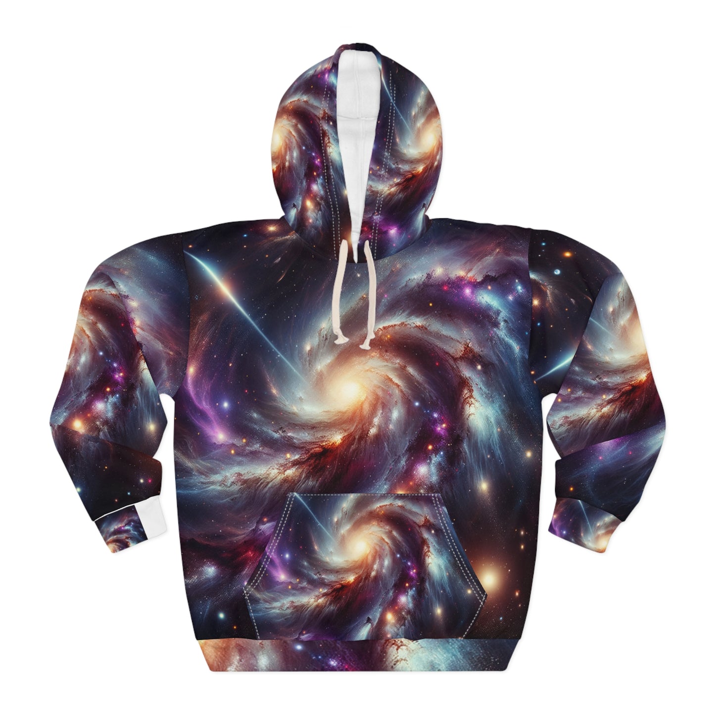 LuckeLadybug unique outer space pullover hoodie featuring a vibrant galaxy and star swirl design