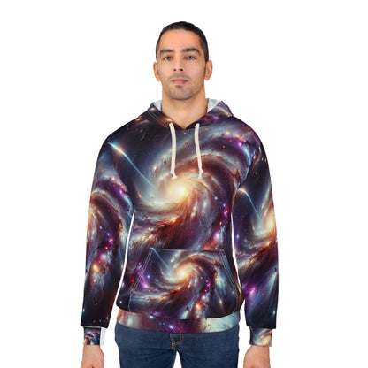 LuckeLadybug unique outer space pullover hoodie featuring vibrant galaxy swirl design with front pocket and hood