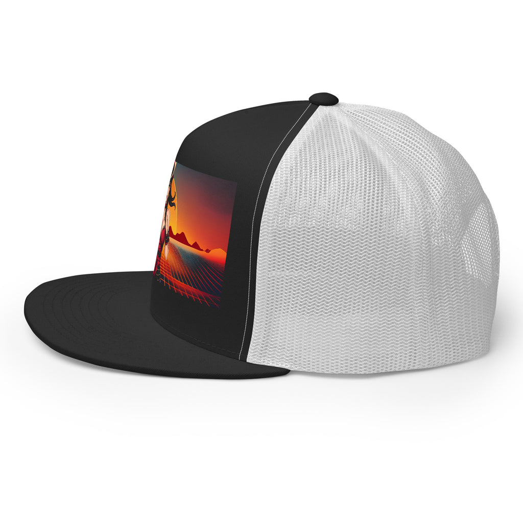LuckeLadybug trucker hat with mesh back and unique samurai fashion hat graphic design