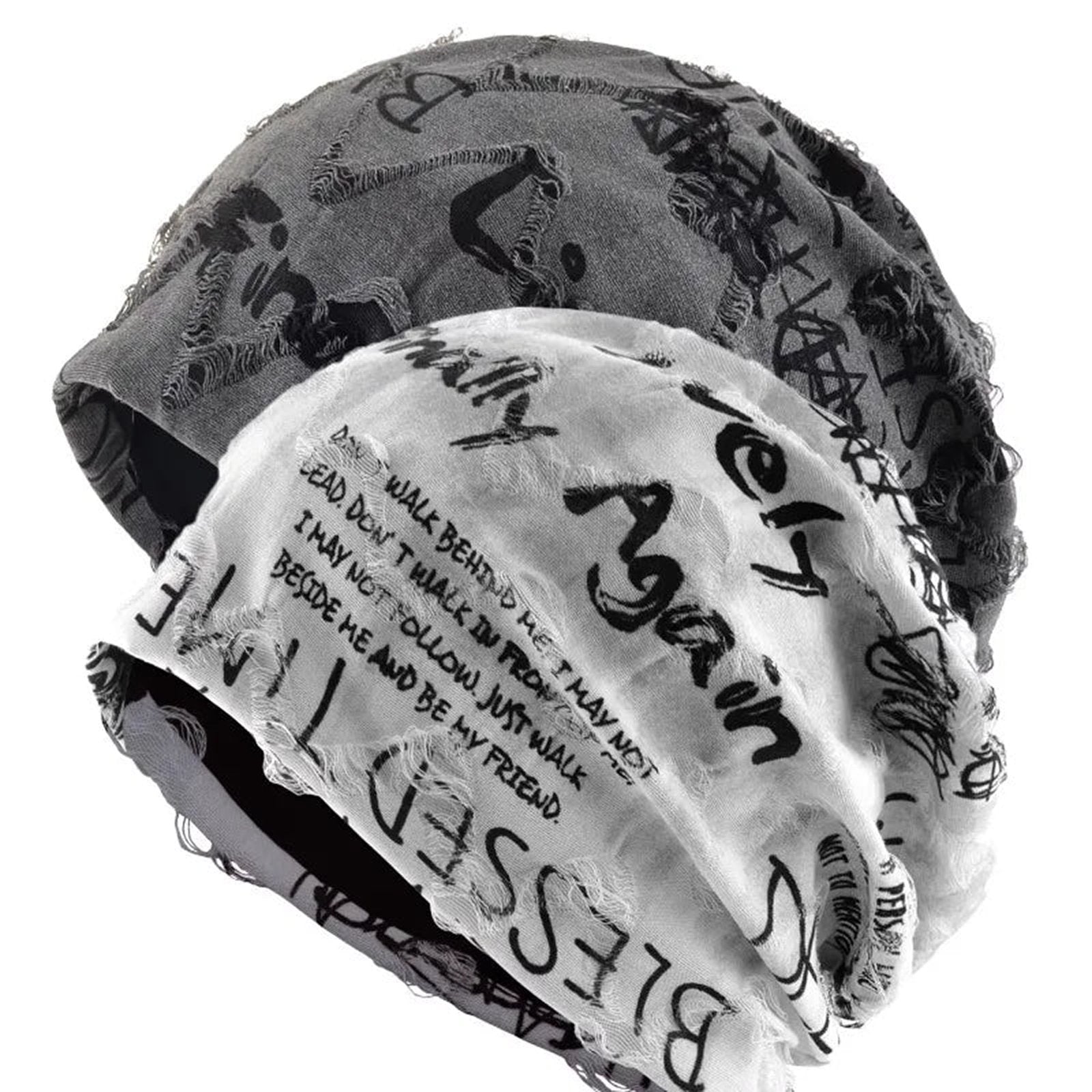 LuckeLadybug Unisex Hip Hop Beanie Hat with Creative Typography Design in Black and White