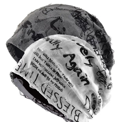 LuckeLadybug Unisex Hip Hop Beanie Hat with Creative Typography Design in Black and White