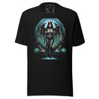 Black nightshift noir nurse shirt featuring dark nurse with wings and glowing background by LuckeLadybug