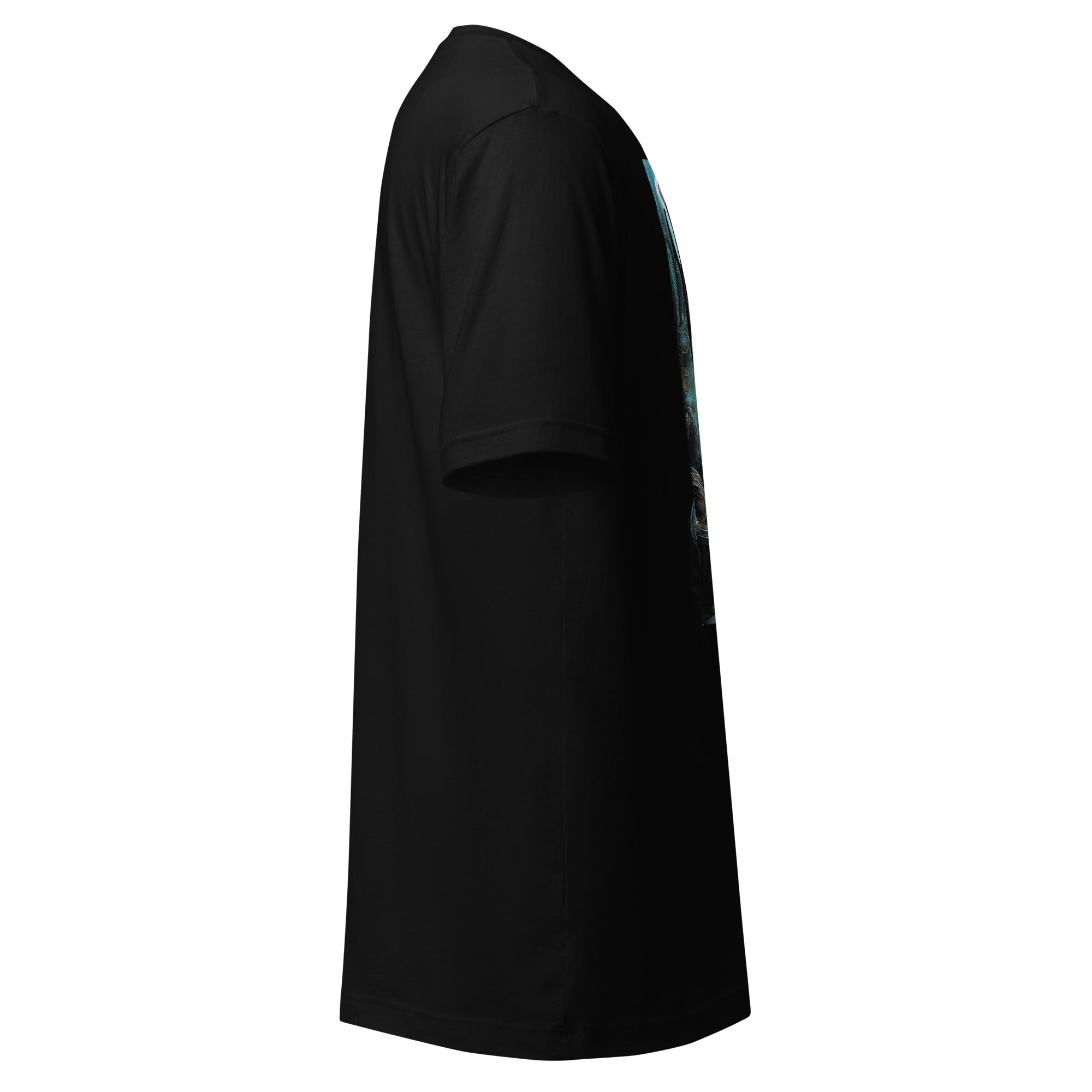Black LuckeLadybug nightshift noir nurse shirt displayed from side view with short sleeves