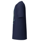 Side view of navy blue nightshift noir nurse shirt by LuckeLadybug with short sleeves