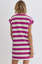 LuckeLadybug LLC Striped T-Shirt and shift dress in pink and white for a stylish casual look
