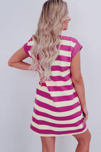 Pink and yellow striped T-Shirt and shift dress with short sleeves for casual summer wear