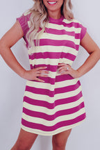 LuckeLadybug LLC striped t-shirt and shift dress in pink and yellow for casual summer wear