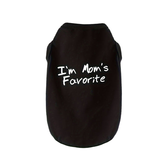 Black urban chic dog shirt with the phrase I'm Mom's Favorite for stylish pets