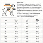 Size chart for urban chic dog shirts showing measurements for different dog sizes and fit guide