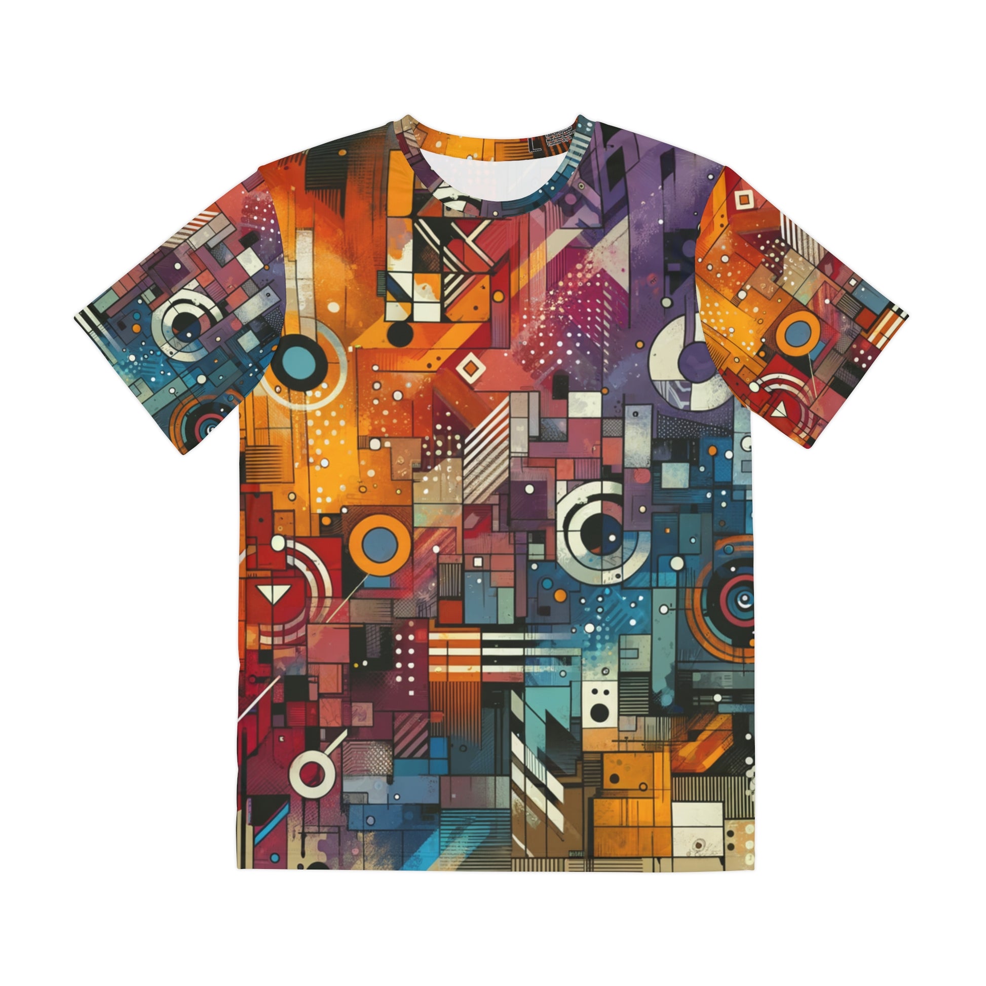 LuckeLadybug urban fashion graphic tee featuring vibrant abstract geometric patterns in bold colors