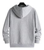 Back view of a gray men's urban streetwear hoodie from LuckeLadybug LLC, featuring a classic design