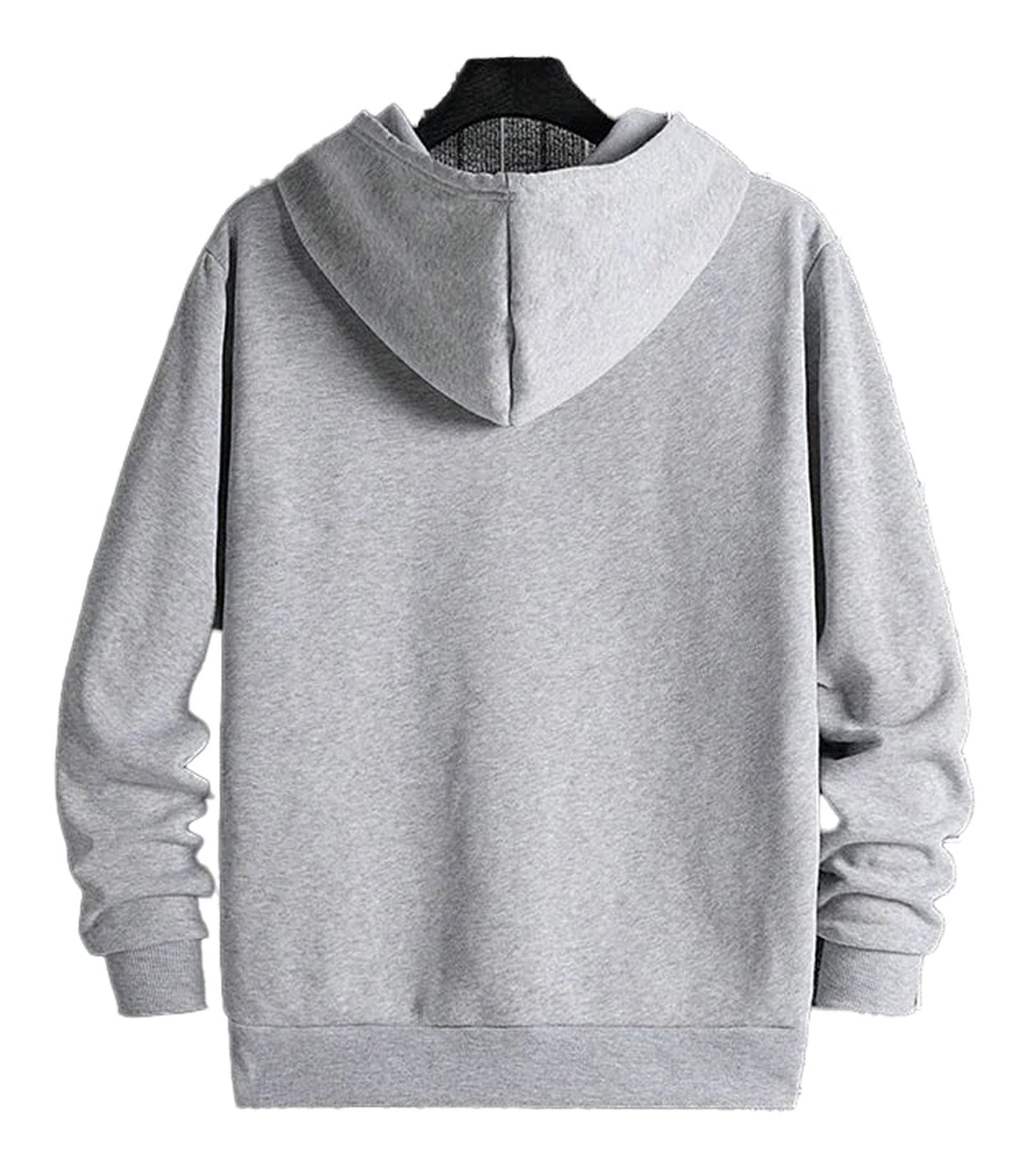 Back view of a gray men's urban streetwear hoodie from LuckeLadybug LLC, featuring a classic design