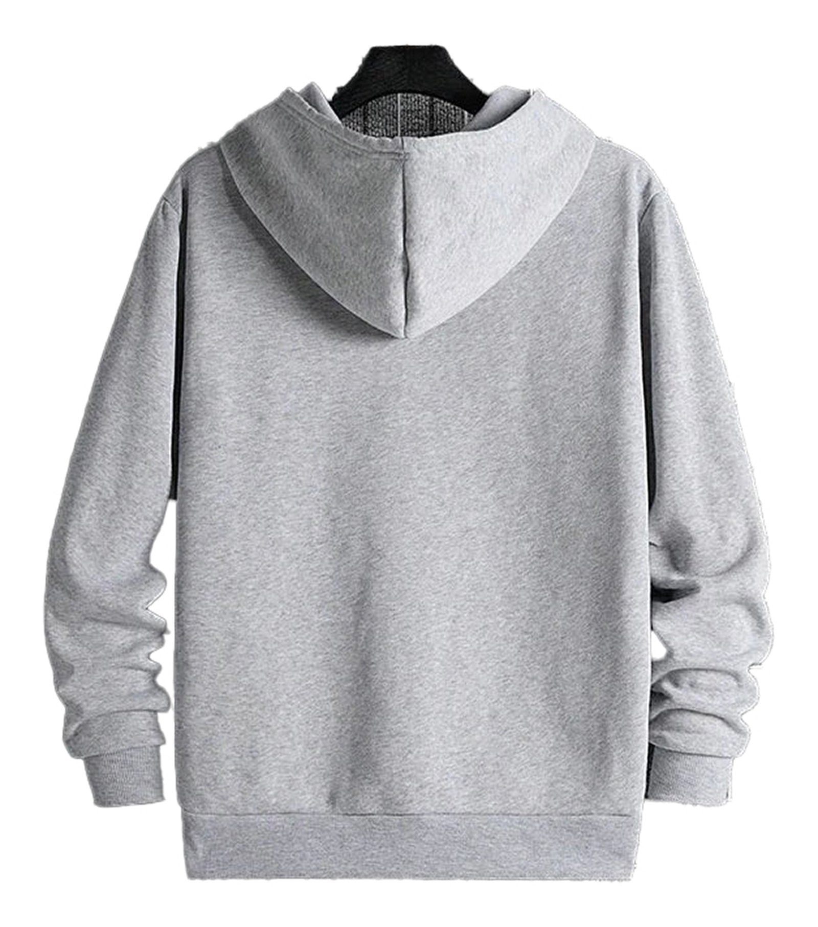 Back view of a gray men's urban streetwear hoodie from LuckeLadybug LLC, featuring a classic design