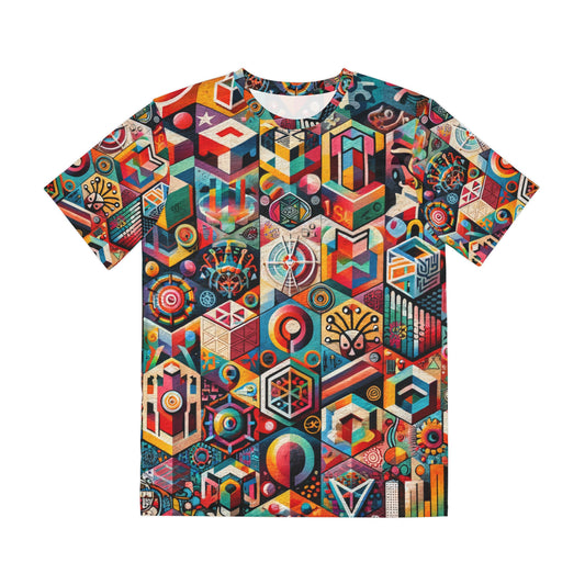 Colorful urban streetwear tee for men with geometric and abstract patterns by LuckeLadybug