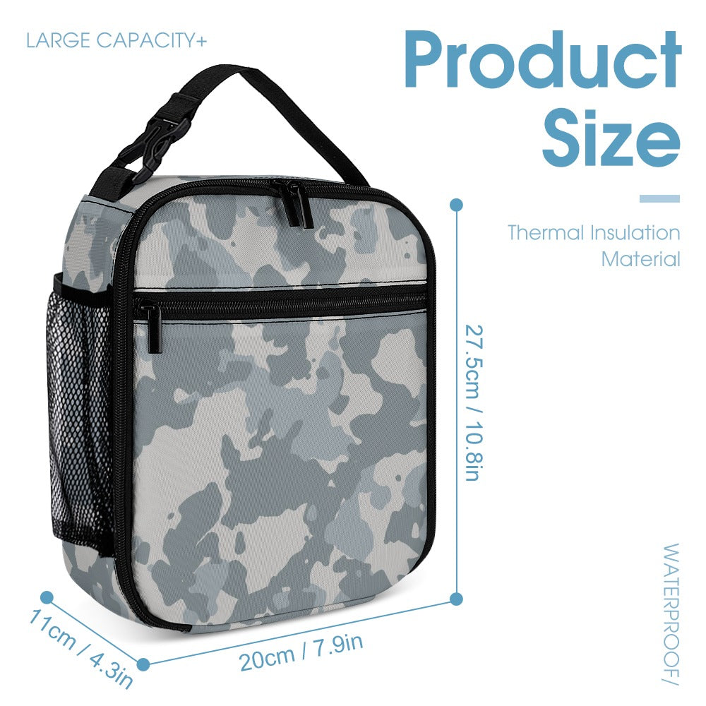 Inkedjoy Grey Camo Backpack Three-Piece Set insulated grey camo backpack with front zip pocket and mesh side pocket