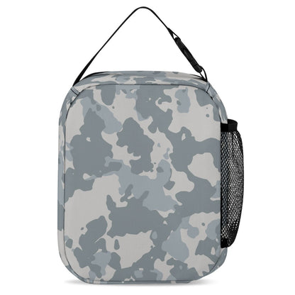 Inkedjoy Grey Camo Backpack Three-Piece Set small insulated lunch bag with top handle and side mesh bottle pocket