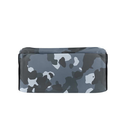Inkedjoy stylish camouflage backpack in blue gray camo pattern with padded top and mesh side panels