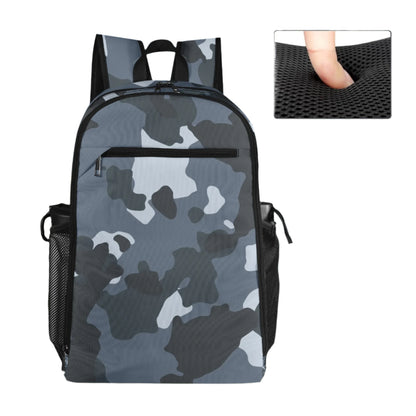 Inkedjoy stylish camouflage backpack in gray blue with padded mesh back and dual side pockets for everyday use